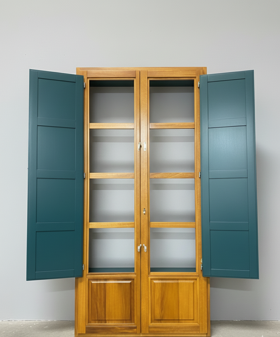 Balcón con exterior y contra en verde, interior en tono madera   iroko